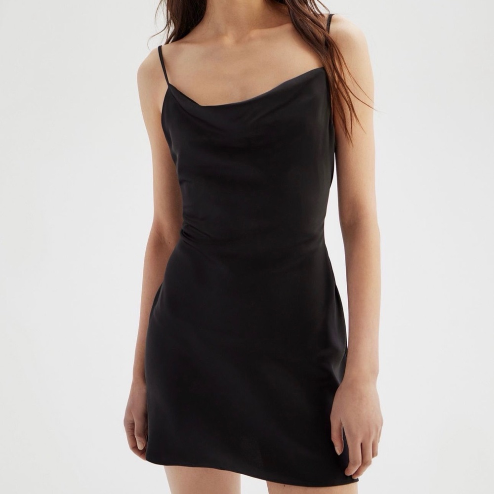 Urban Outfitters Black Satin Cowl Neck Mini Dress